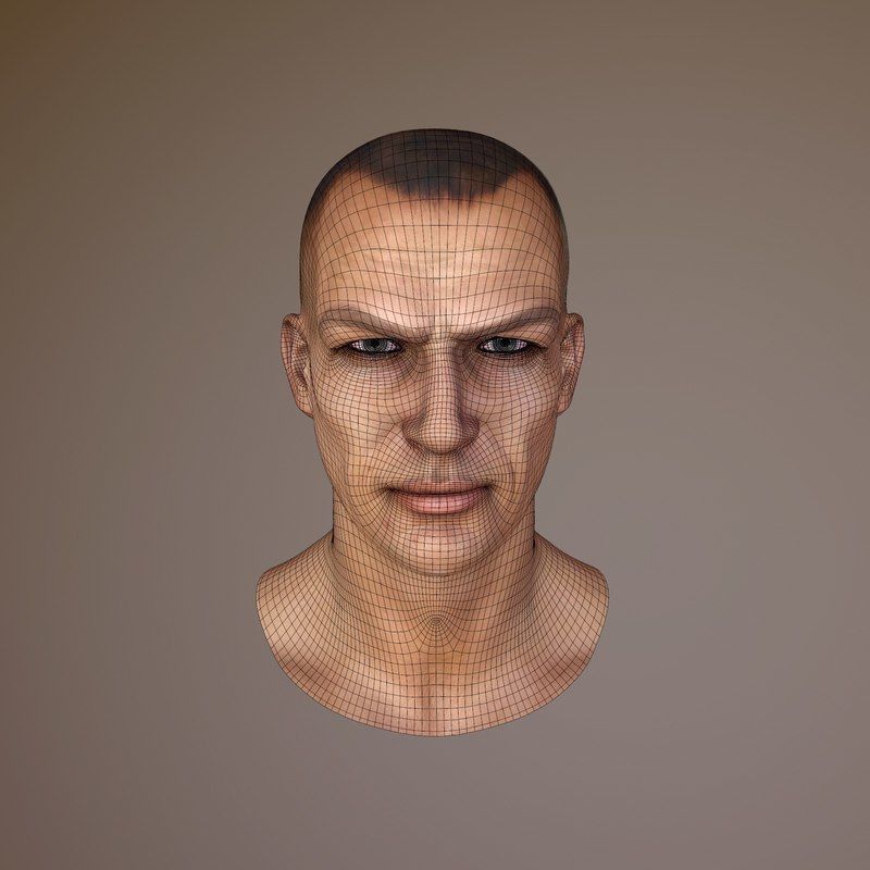 Male Head Low-poly 3D model_13