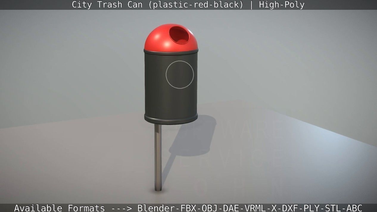 Red and black plastic city trash can - High-Poly Version 3D model_18