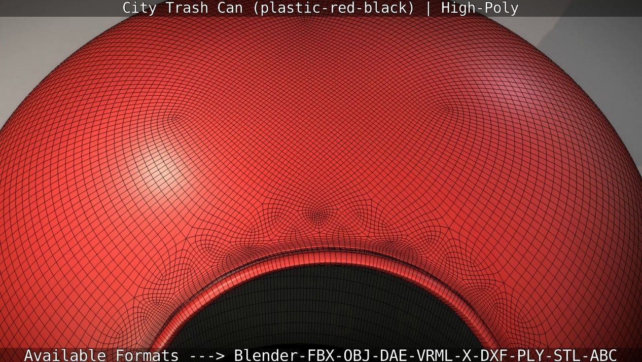Red and black plastic city trash can - High-Poly Version 3D model_42