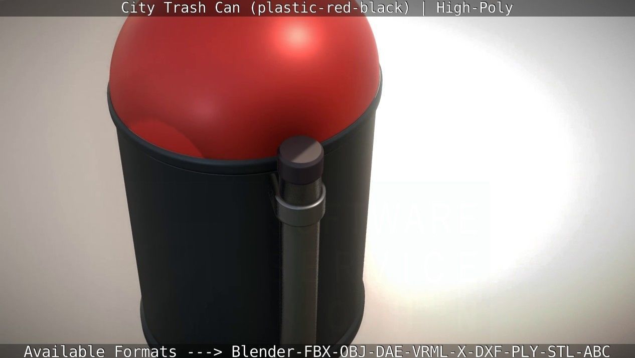 Red and black plastic city trash can - High-Poly Version 3D model_37