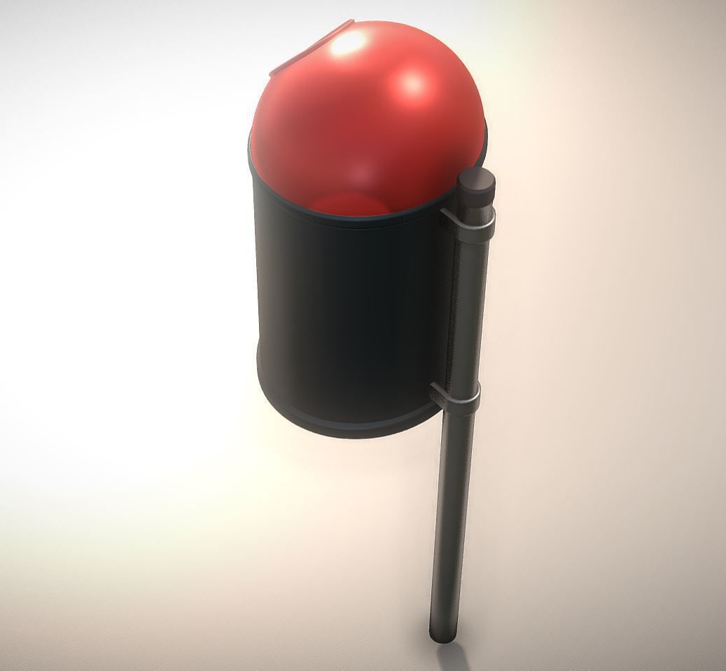 Red and black plastic city trash can - High-Poly Version 3D model_10
