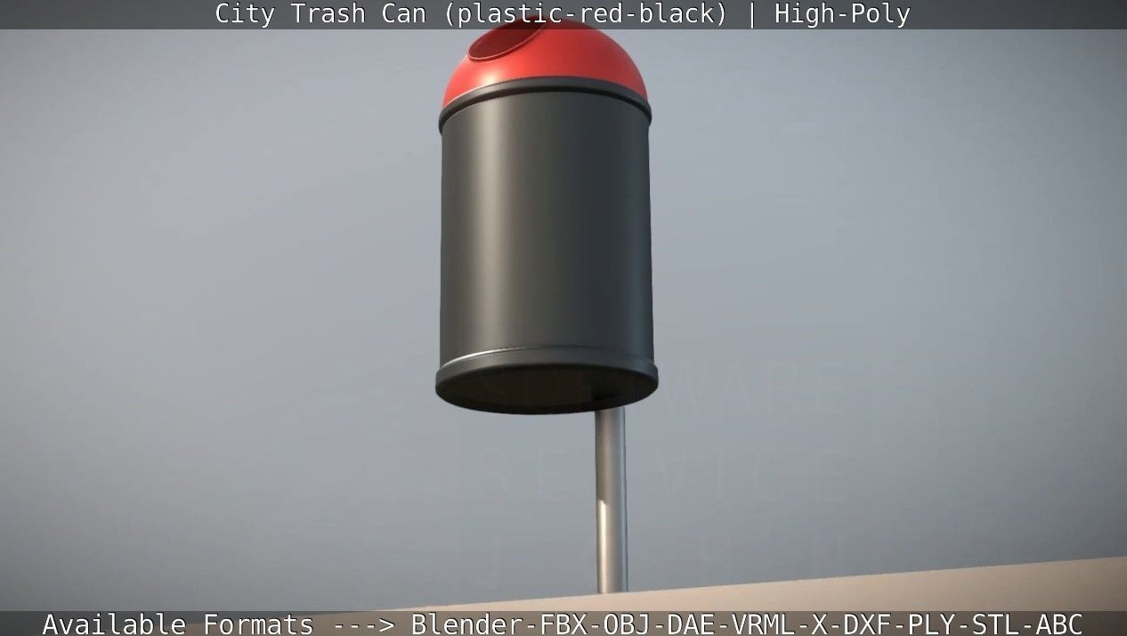 Red and black plastic city trash can - High-Poly Version 3D model_25