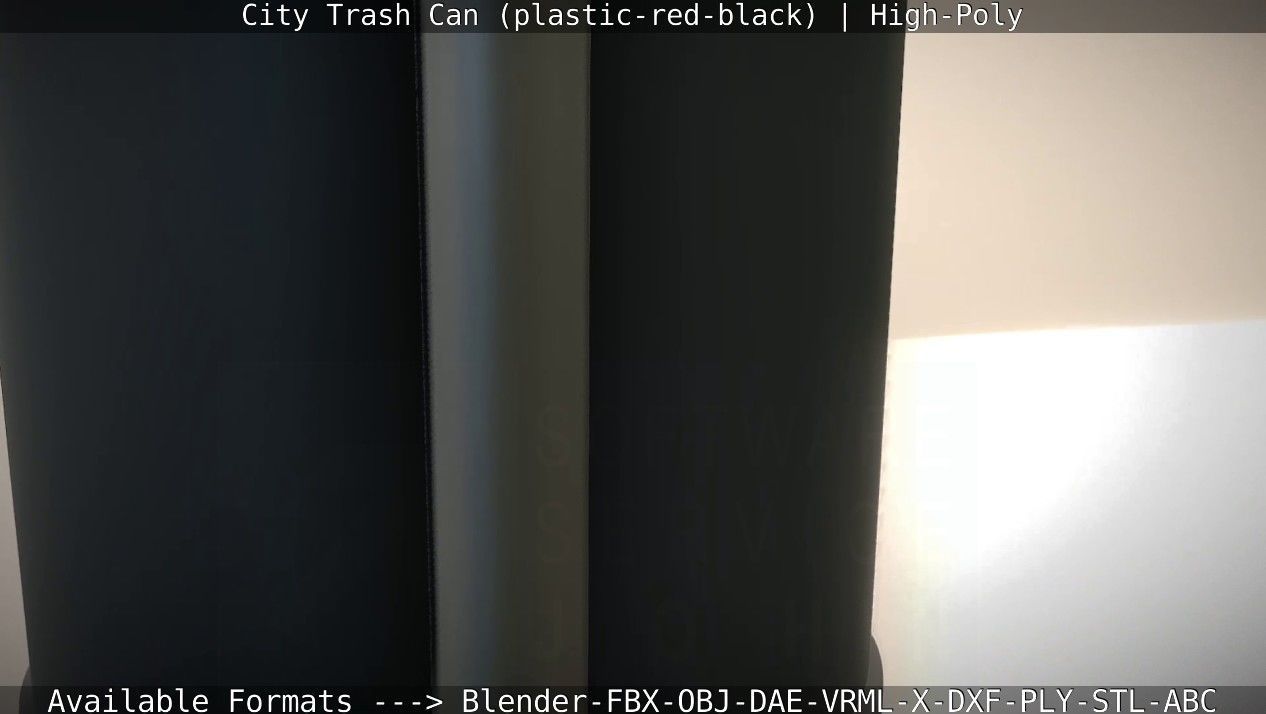 Red and black plastic city trash can - High-Poly Version 3D model_29