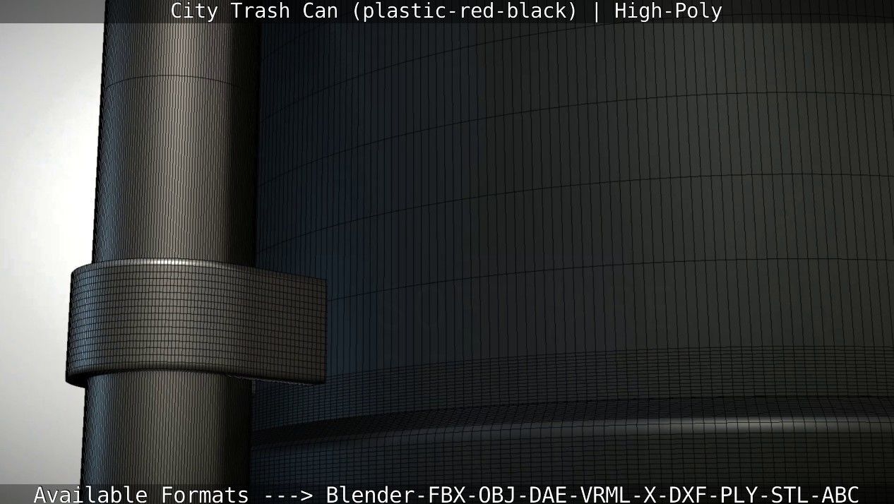 Red and black plastic city trash can - High-Poly Version 3D model_48