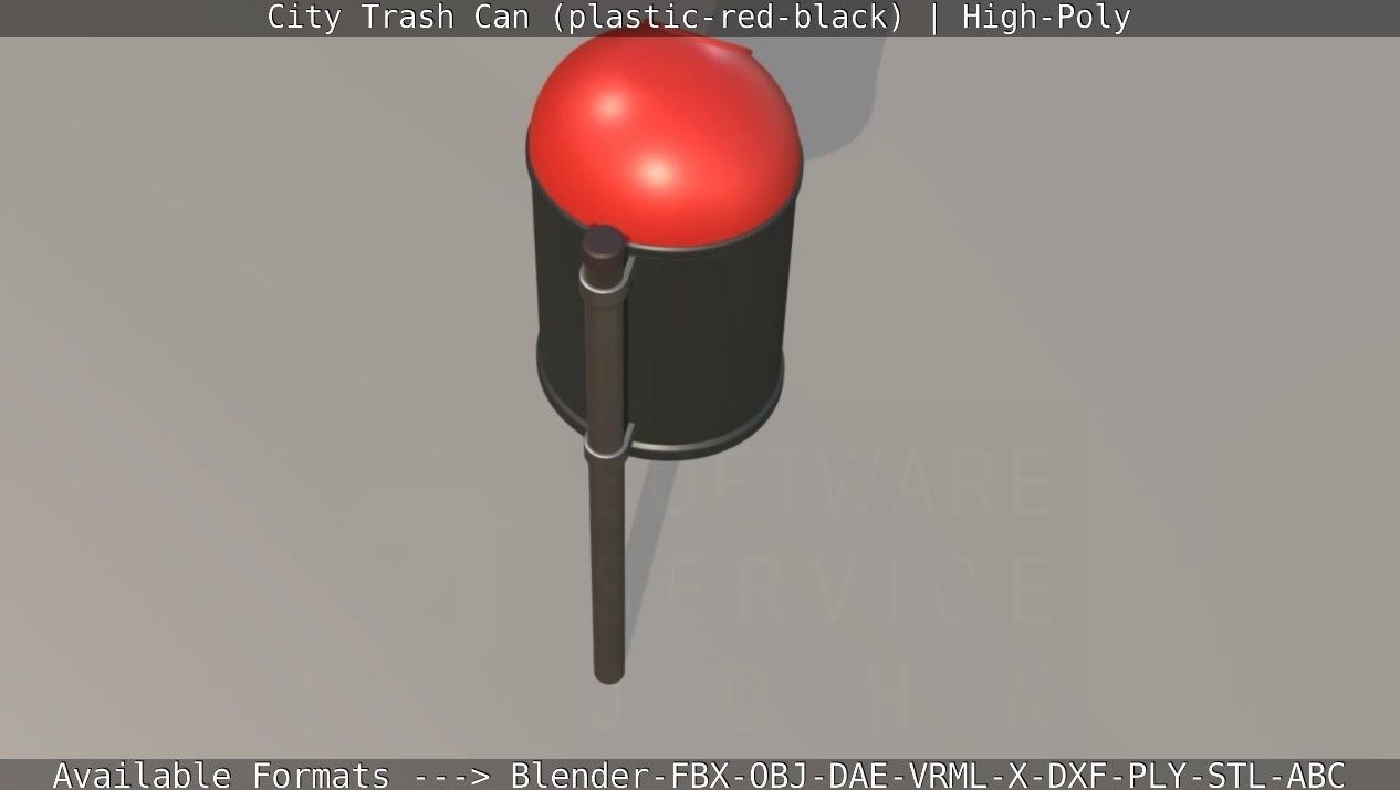 Red and black plastic city trash can - High-Poly Version 3D model_98
