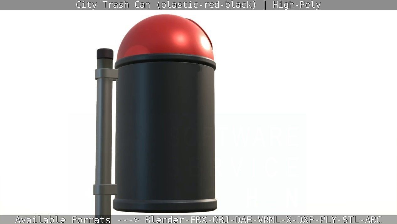 Red and black plastic city trash can - High-Poly Version 3D model_91