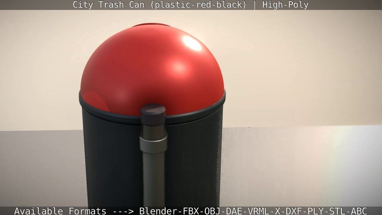 Red and black plastic city trash can - High-Poly Version 3D model_22
