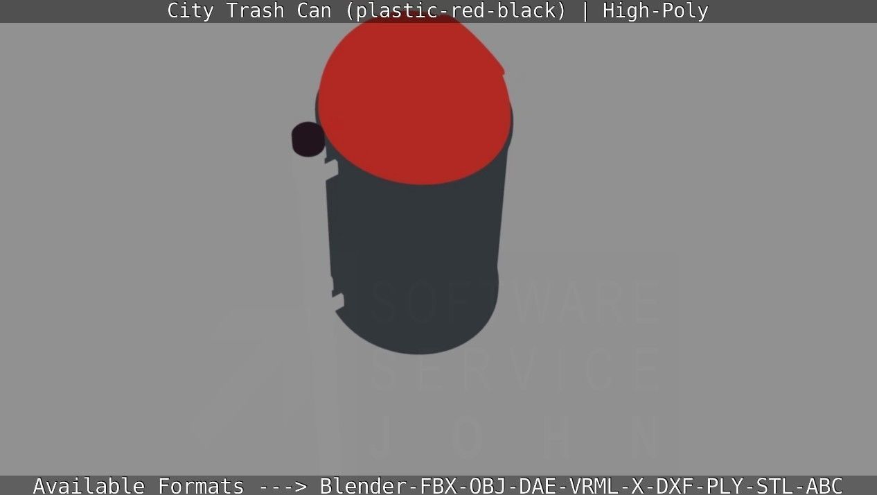 Red and black plastic city trash can - High-Poly Version 3D model_63
