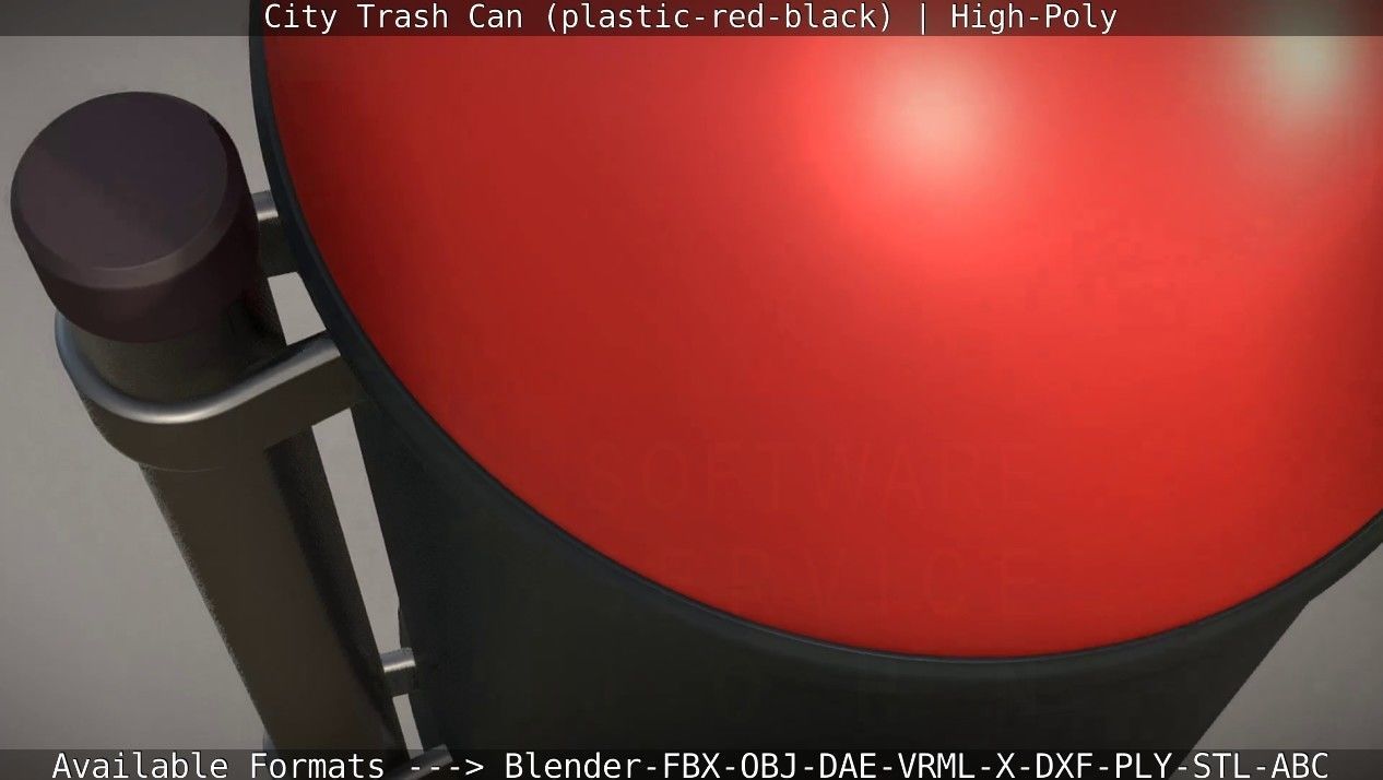 Red and black plastic city trash can - High-Poly Version 3D model_33