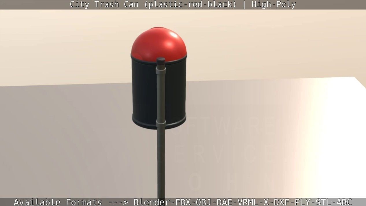 Red and black plastic city trash can - High-Poly Version 3D model_78