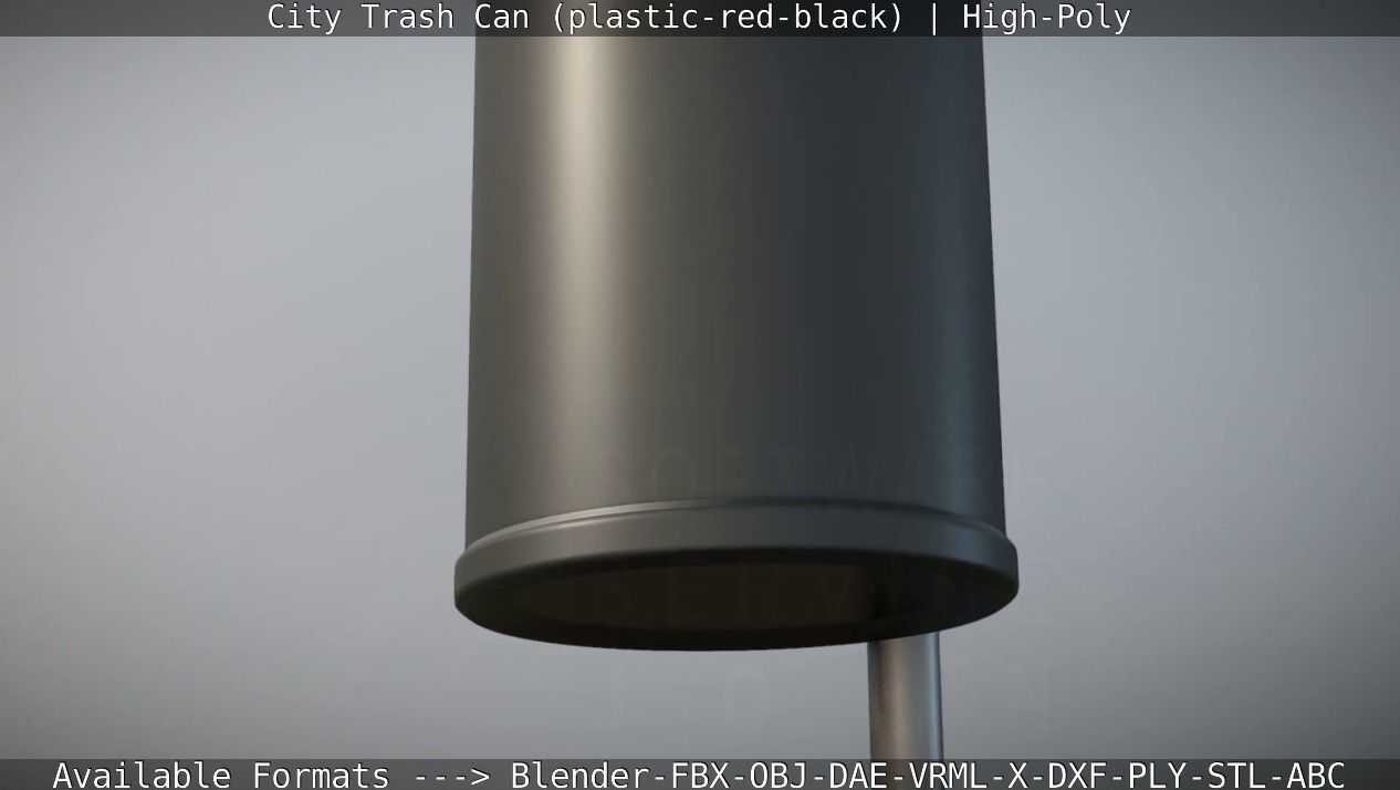 Red and black plastic city trash can - High-Poly Version 3D model_26