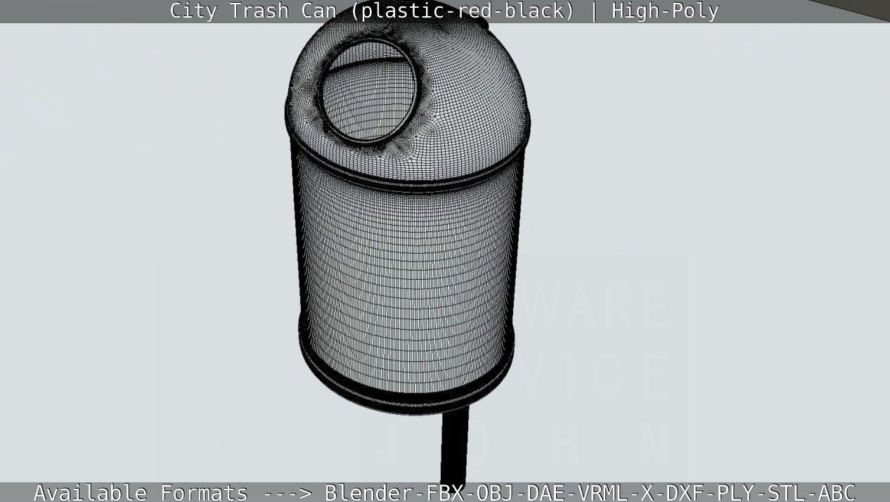 Red and black plastic city trash can - High-Poly Version 3D model_60