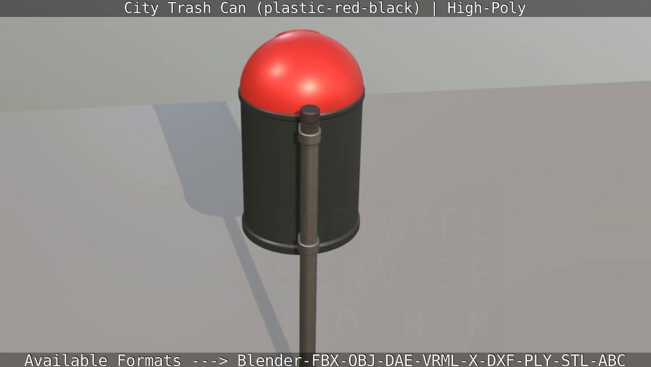 Red and black plastic city trash can - High-Poly Version 3D model_99