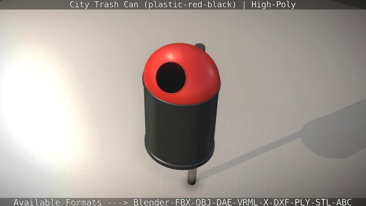 Red and black plastic city trash can - High-Poly Version 3D model_20