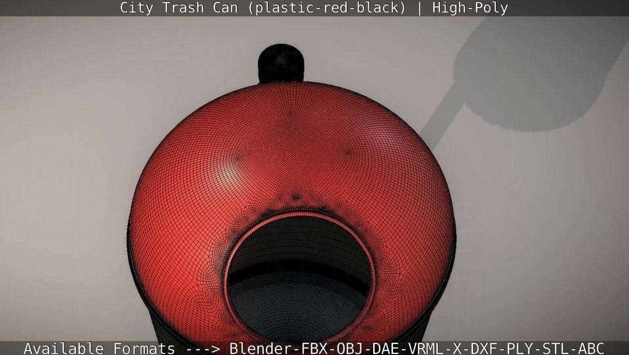 Red and black plastic city trash can - High-Poly Version 3D model_43