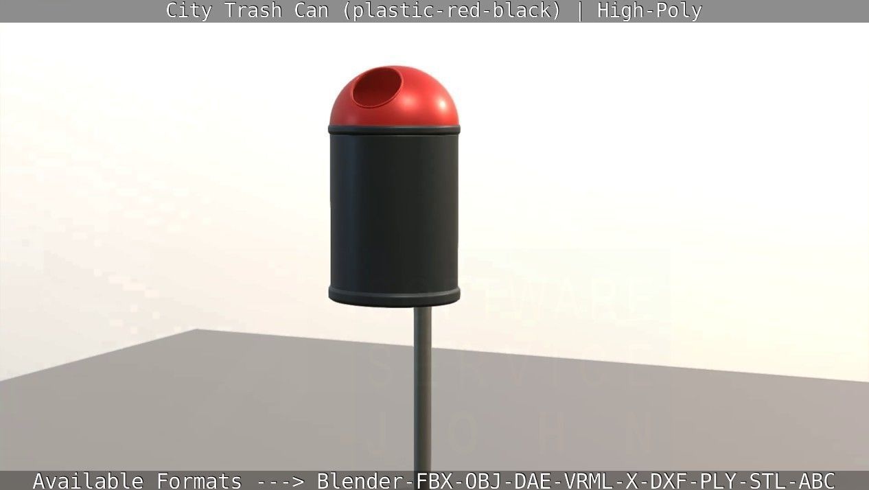 Red and black plastic city trash can - High-Poly Version 3D model_81