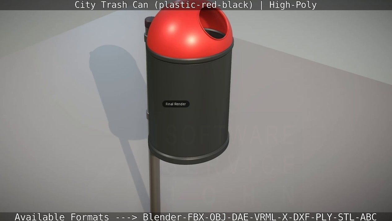 Red and black plastic city trash can - High-Poly Version 3D model_70