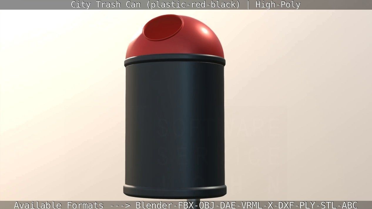Red and black plastic city trash can - High-Poly Version 3D model_90