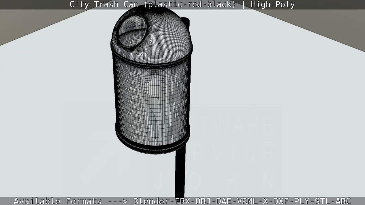 Red and black plastic city trash can - High-Poly Version 3D model_58