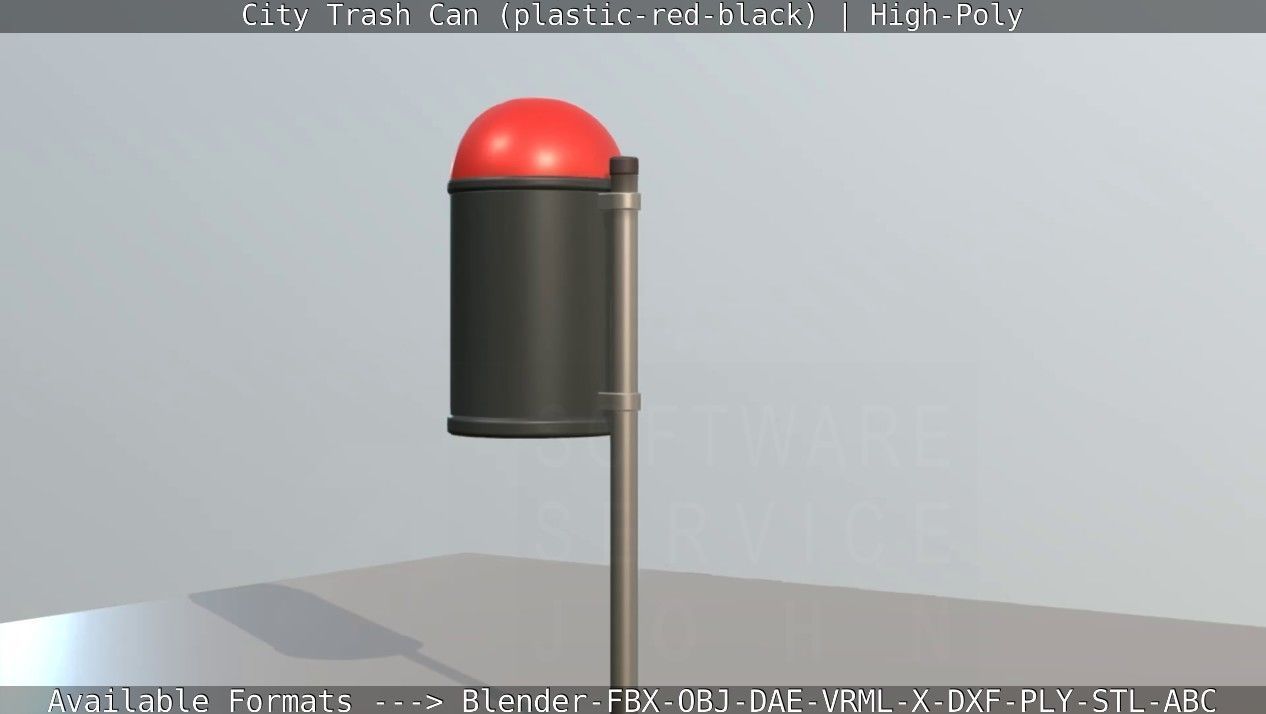 Red and black plastic city trash can - High-Poly Version 3D model_82