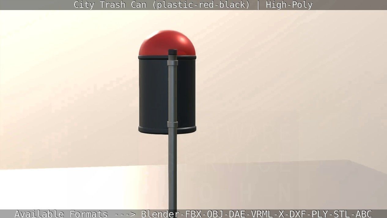 Red and black plastic city trash can - High-Poly Version 3D model_84