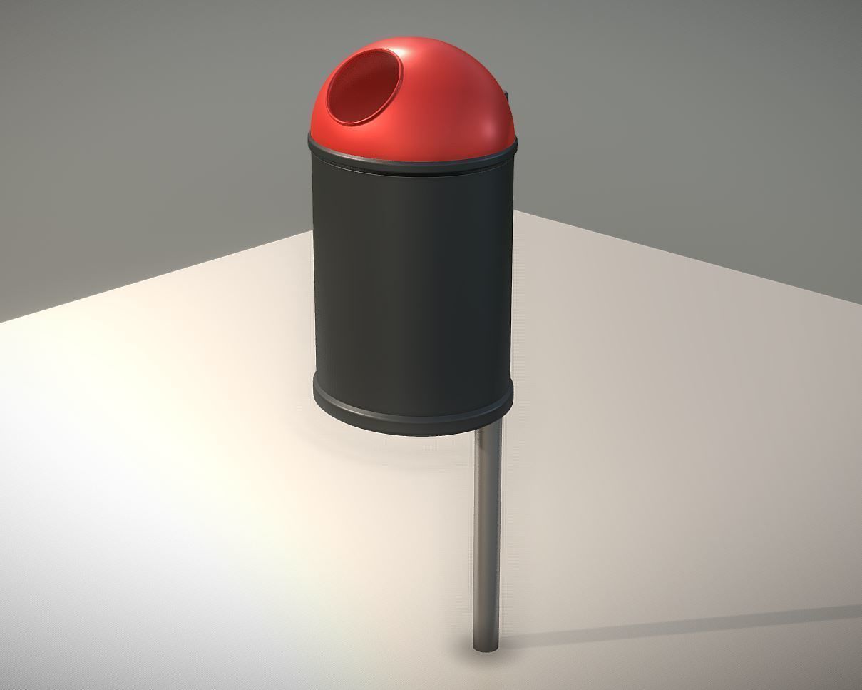 Red and black plastic city trash can - High-Poly Version 3D model_4