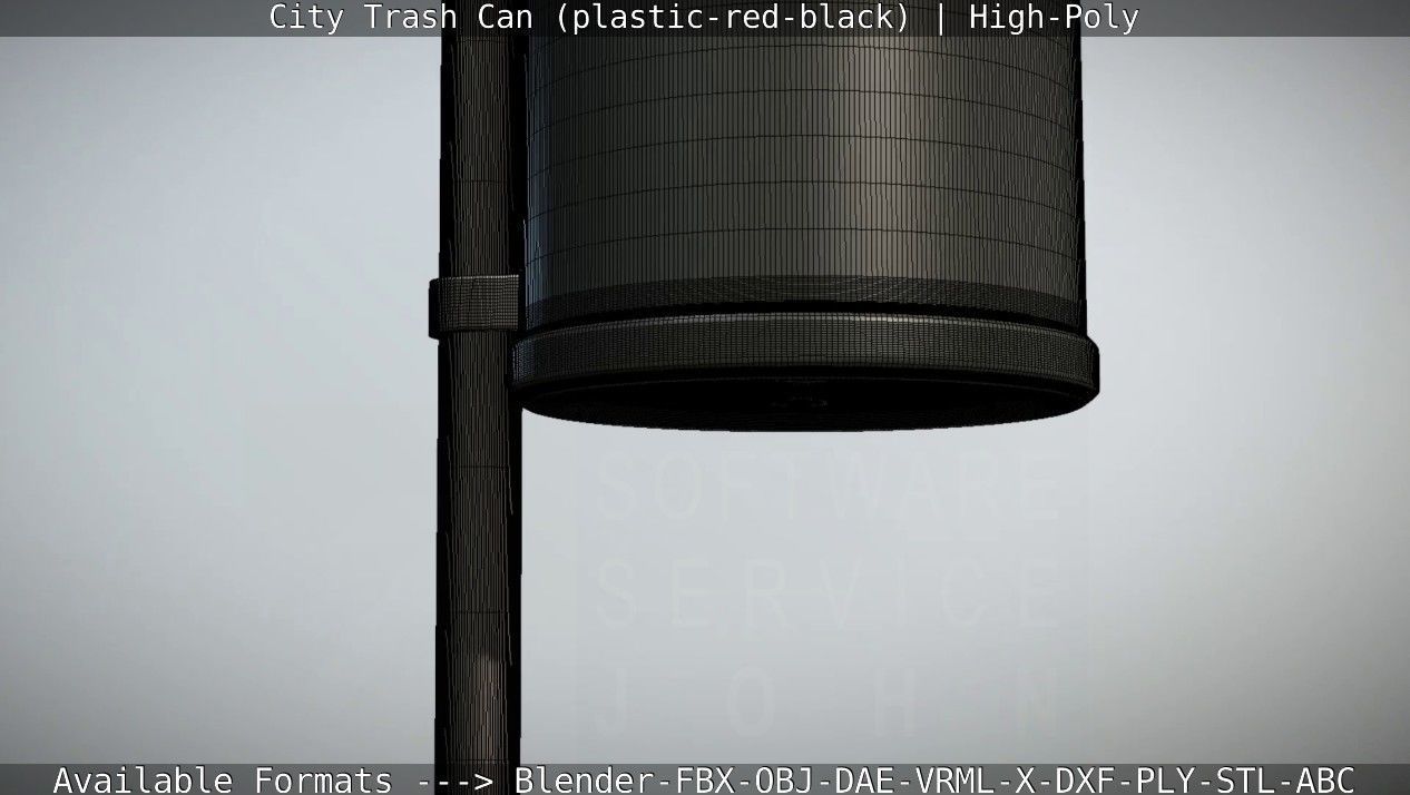 Red and black plastic city trash can - High-Poly Version 3D model_46