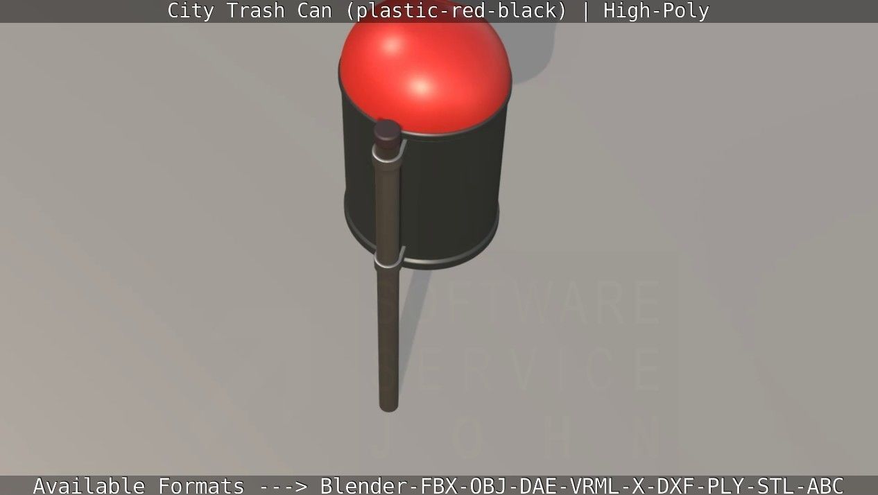 Red and black plastic city trash can - High-Poly Version 3D model_97