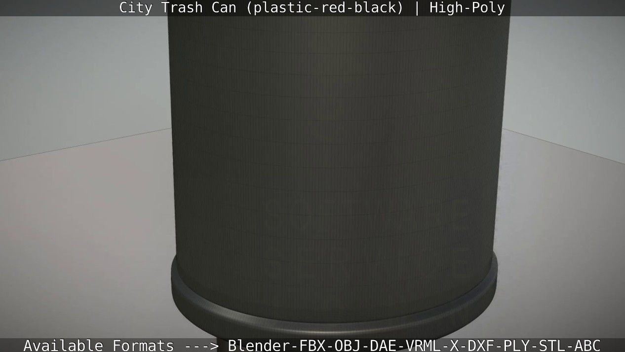 Red and black plastic city trash can - High-Poly Version 3D model_52