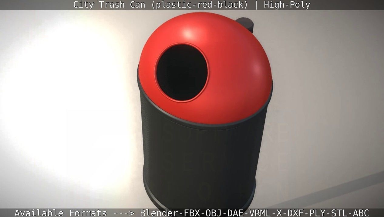 Red and black plastic city trash can - High-Poly Version 3D model_21