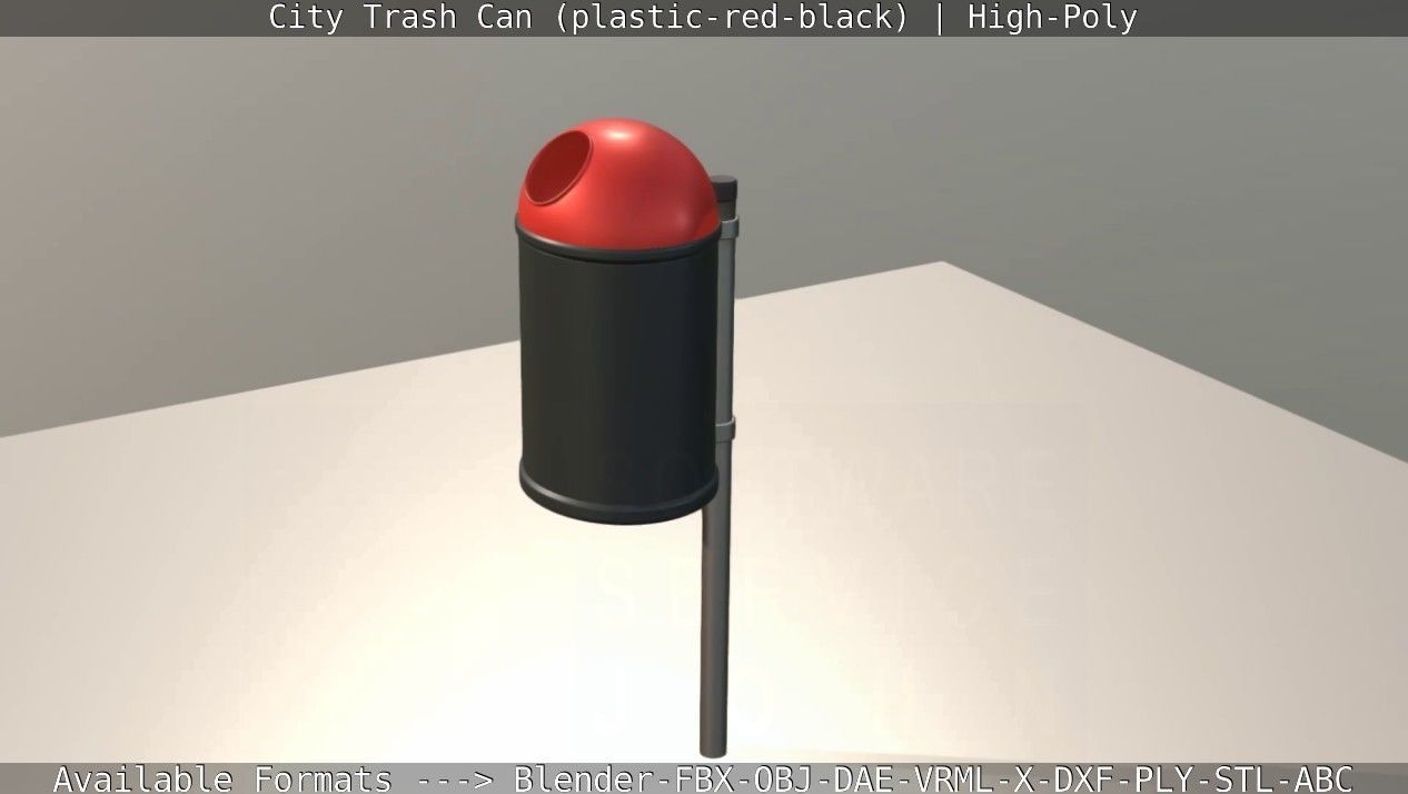 Red and black plastic city trash can - High-Poly Version 3D model_73