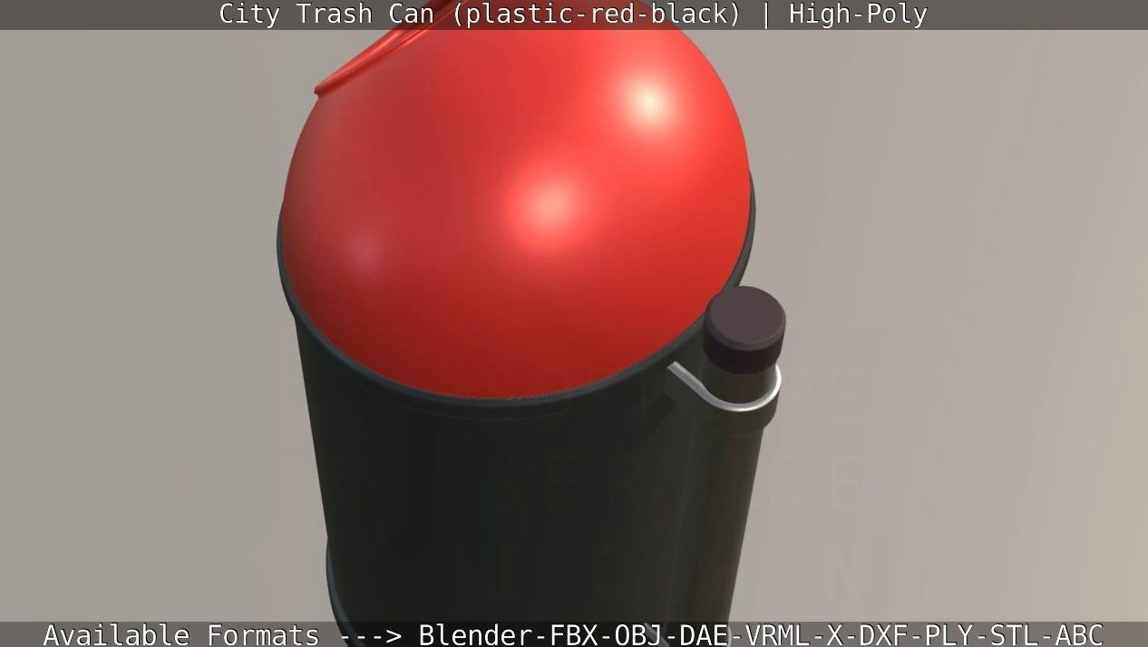 Red and black plastic city trash can - High-Poly Version 3D model_87