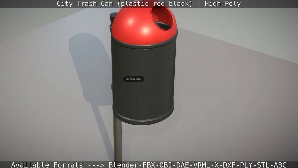 Red and black plastic city trash can - High-Poly Version 3D model_69