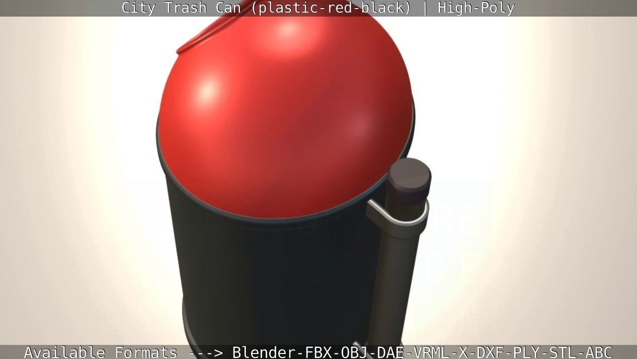 Red and black plastic city trash can - High-Poly Version 3D model_86