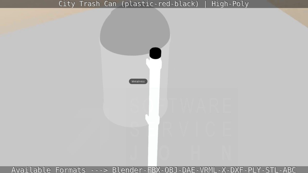Red and black plastic city trash can - High-Poly Version 3D model_64
