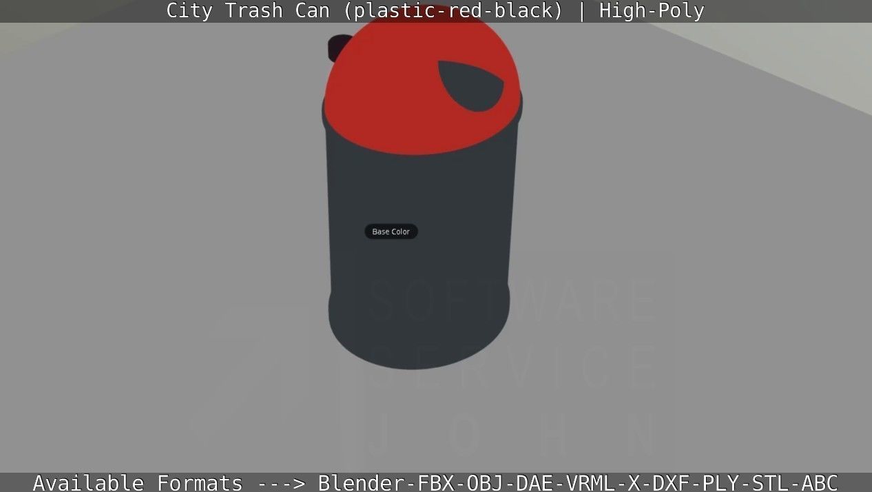 Red and black plastic city trash can - High-Poly Version 3D model_68