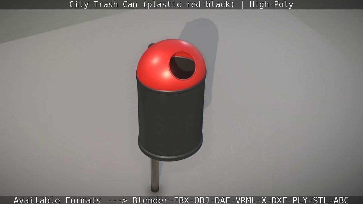 Red and black plastic city trash can - High-Poly Version 3D model_54