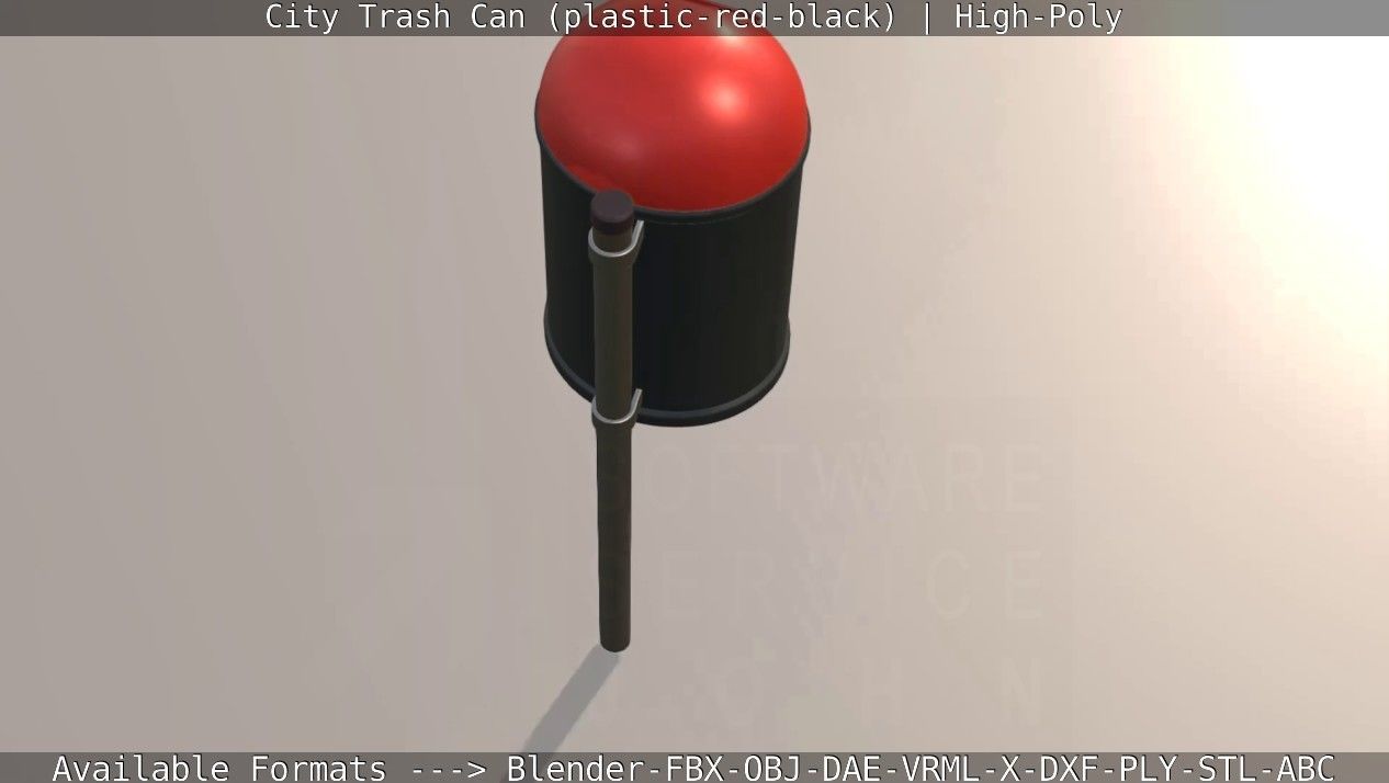 Red and black plastic city trash can - High-Poly Version 3D model_96