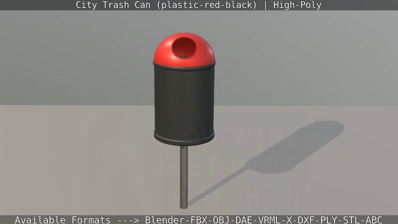 Red and black plastic city trash can - High-Poly Version 3D model_76