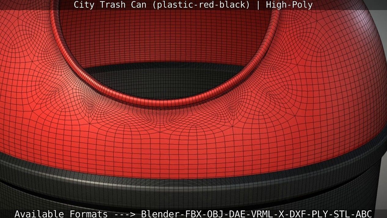 Red and black plastic city trash can - High-Poly Version 3D model_41