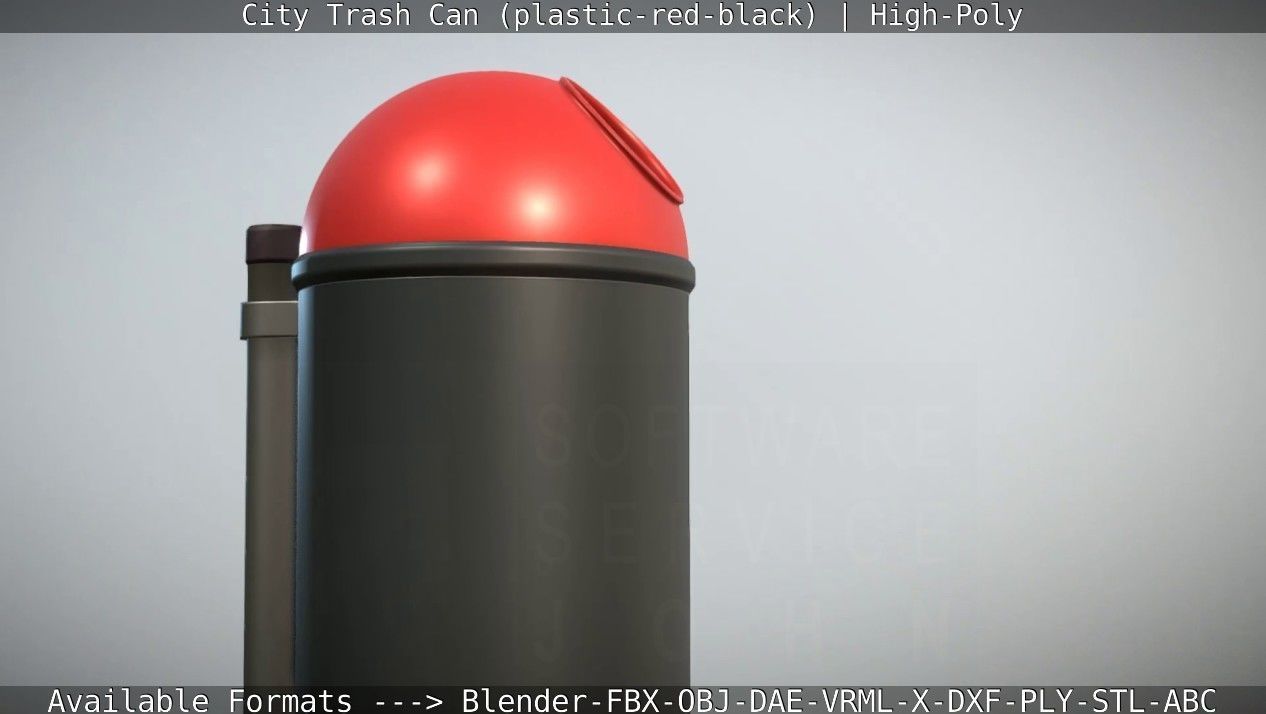 Red and black plastic city trash can - High-Poly Version 3D model_23
