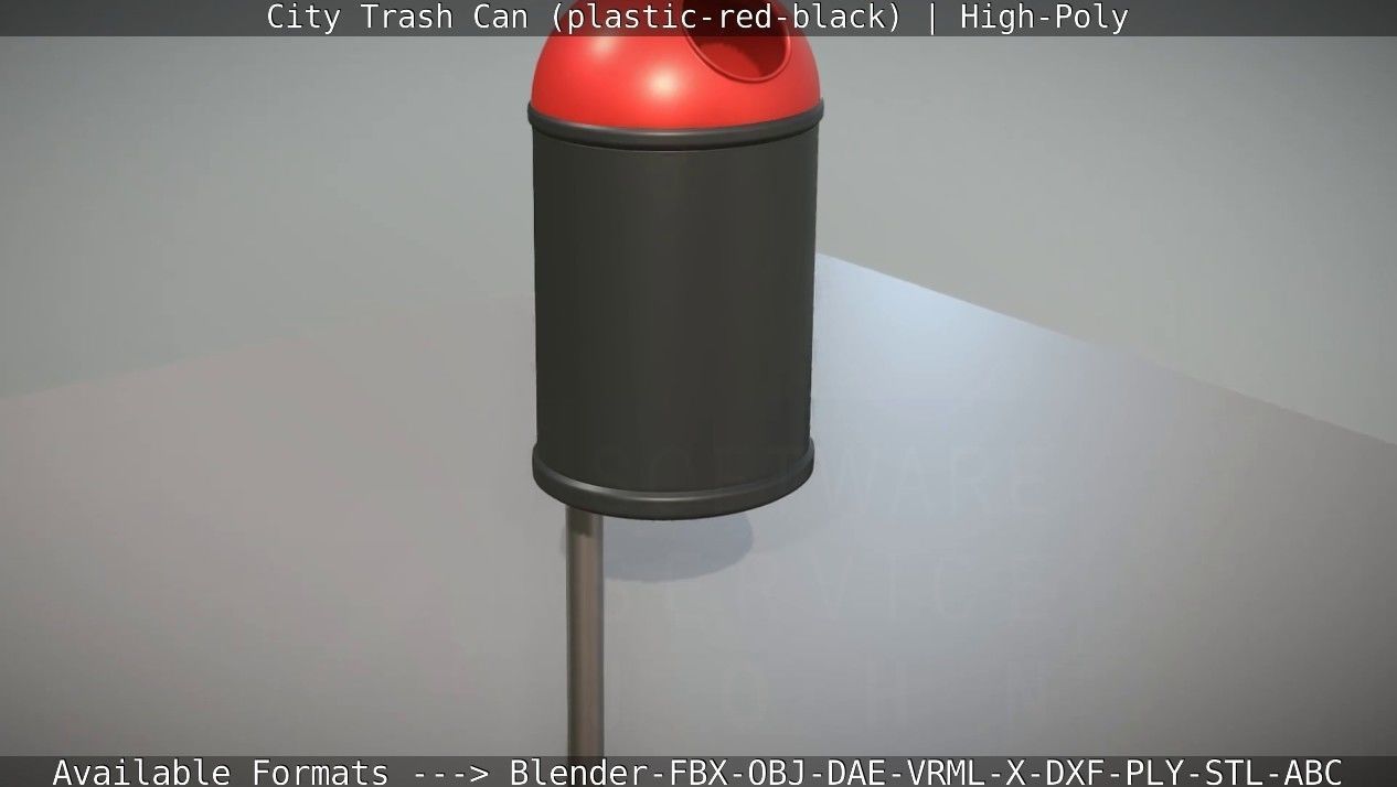 Red and black plastic city trash can - High-Poly Version 3D model_53