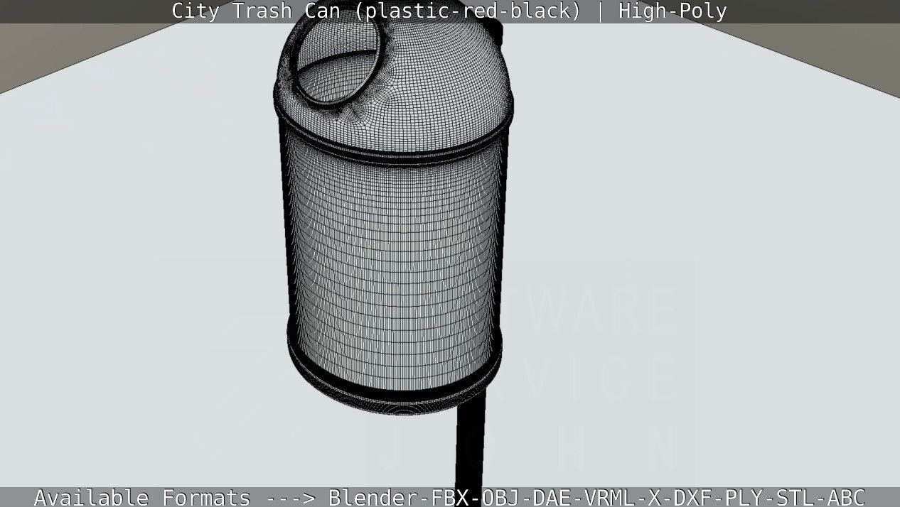 Red and black plastic city trash can - High-Poly Version 3D model_59