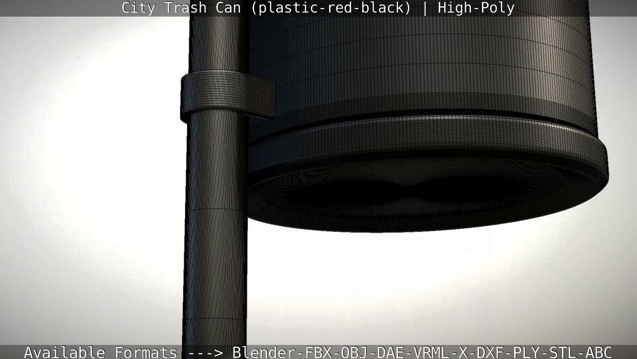 Red and black plastic city trash can - High-Poly Version 3D model_47