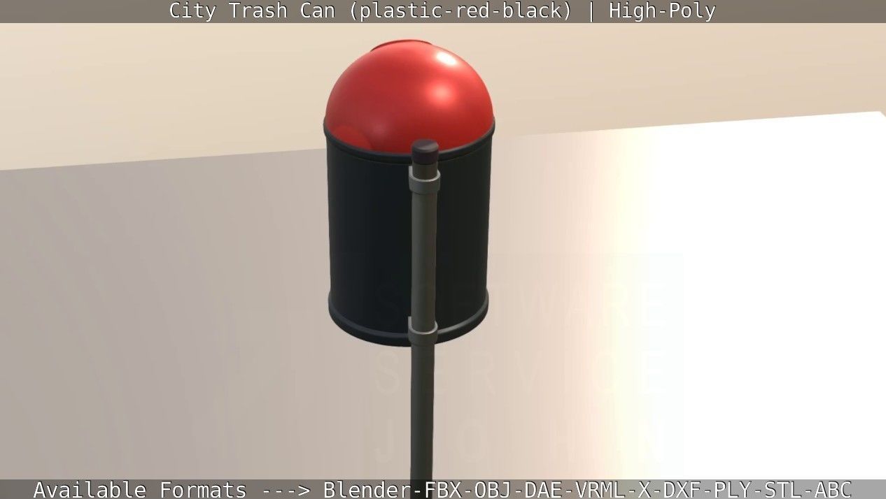 Red and black plastic city trash can - High-Poly Version 3D model_100