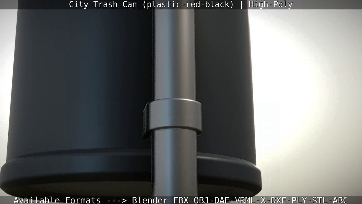 Red and black plastic city trash can - High-Poly Version 3D model_28