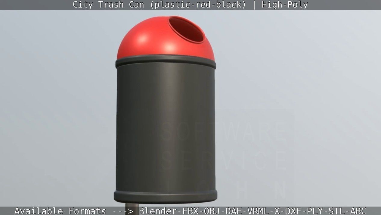 Red and black plastic city trash can - High-Poly Version 3D model_92
