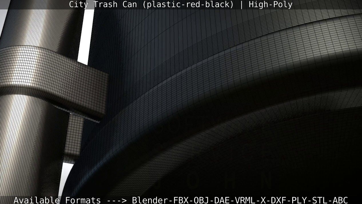 Red and black plastic city trash can - High-Poly Version 3D model_49