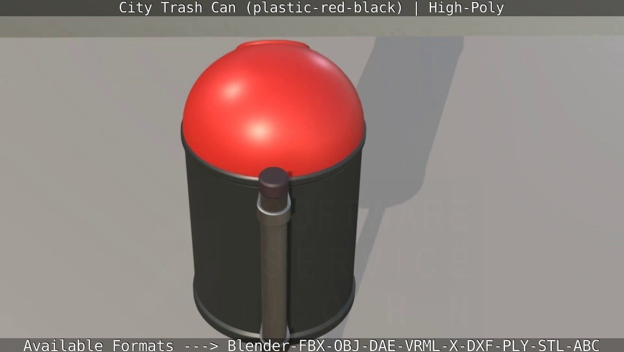 Red and black plastic city trash can - High-Poly Version 3D model_94