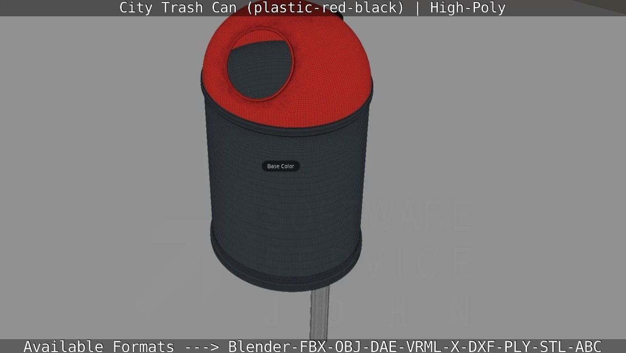 Red and black plastic city trash can - High-Poly Version 3D model_61